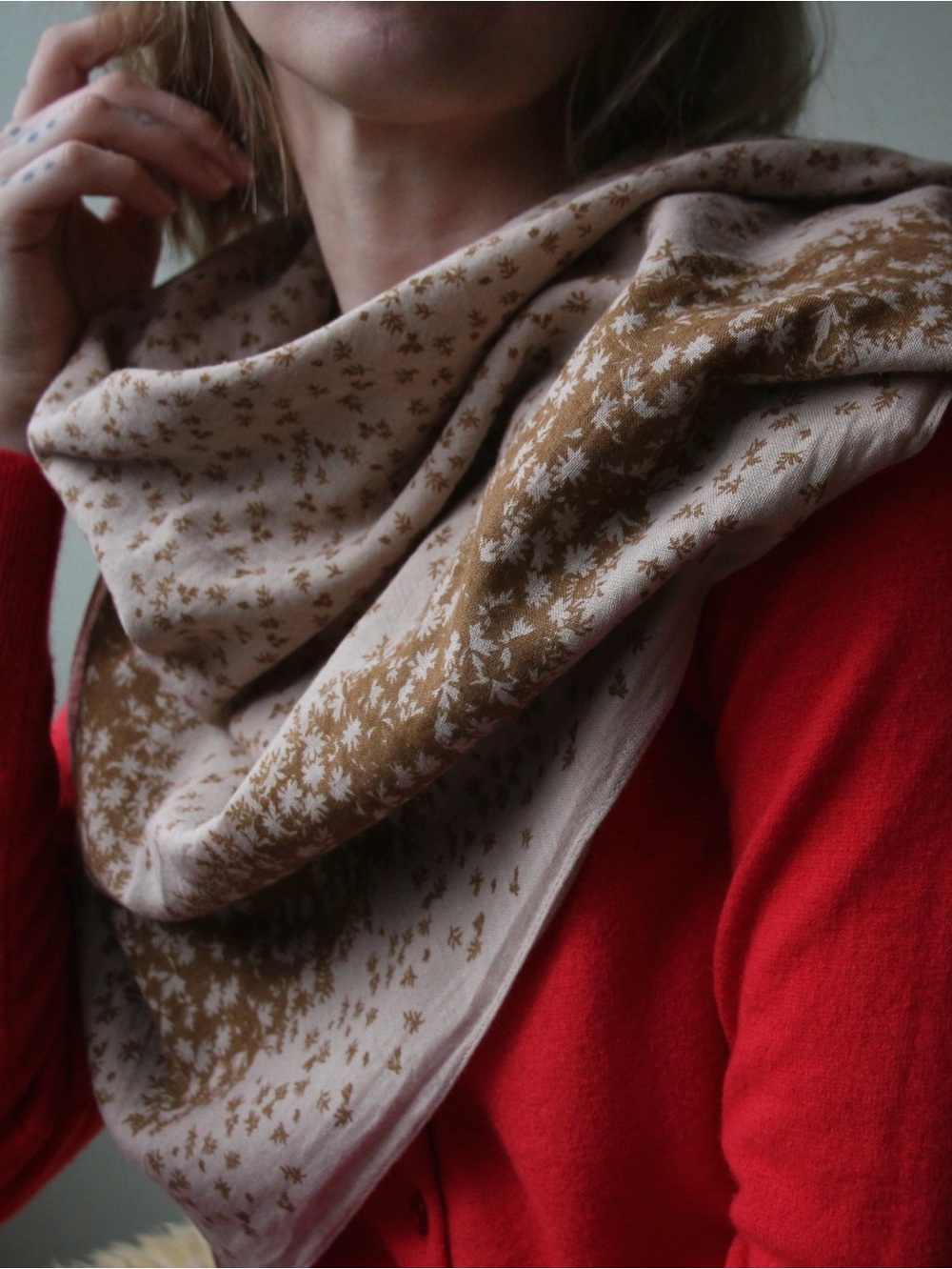 1960-70's Cotton Foliage Bordered Scarf